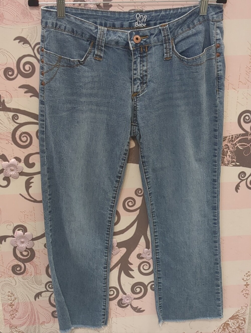One Tuff Babe Womans Light Blue Cropped Jeans